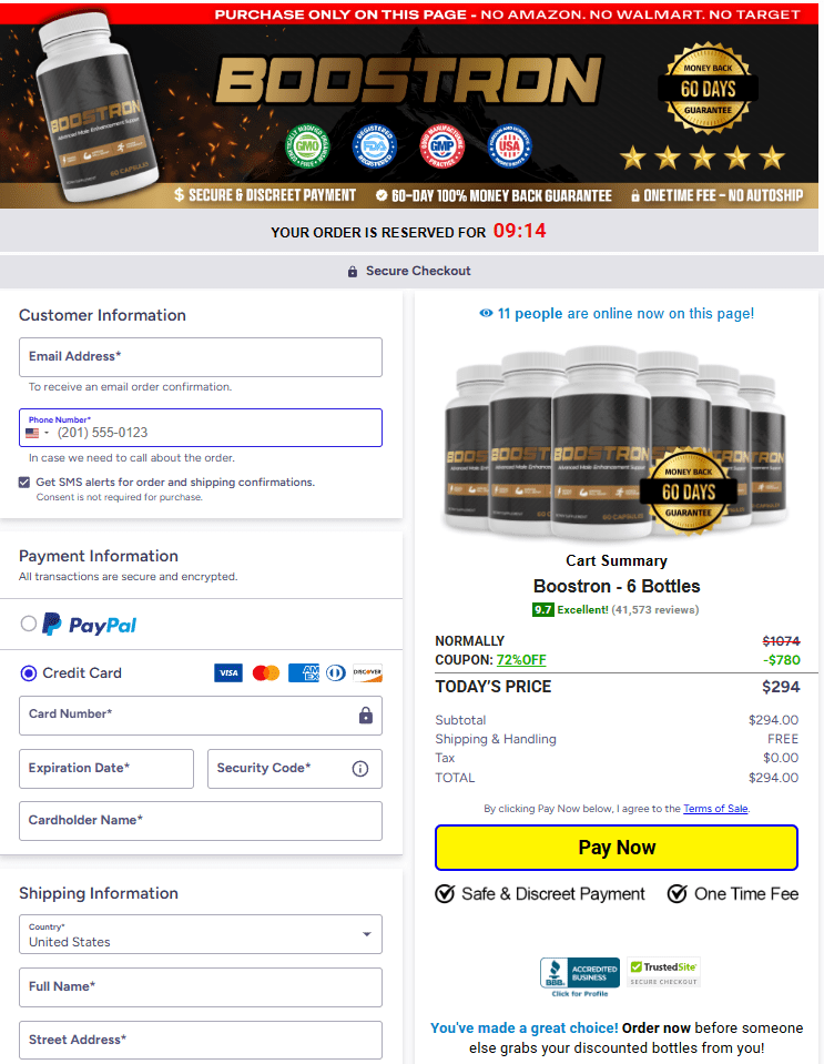 Boostron order checkout page